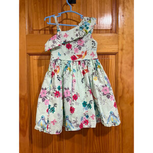 John Lewis Girls One Shoulder Floral Bird Print Dress Size 3 Years Mint Green